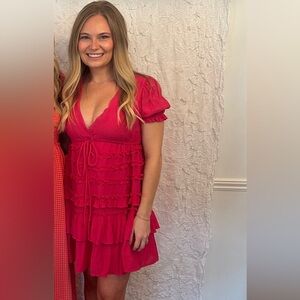 Women's Hot Pink Tiered Ruffle Dress